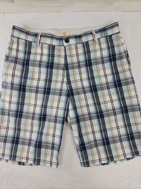 Dockers Men’s Plaid Cotton Shorts Size 34 Blue Tan White Check Pattern Casual...